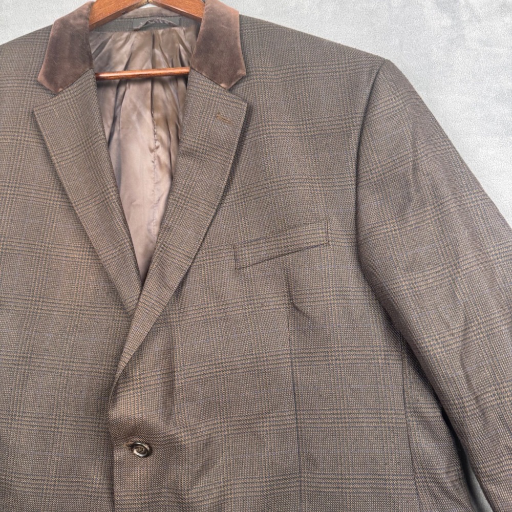 Lauren Ralph Lauren Mens Brown Glen Plaid Velvet Collar Blazer Sport Coat 52R